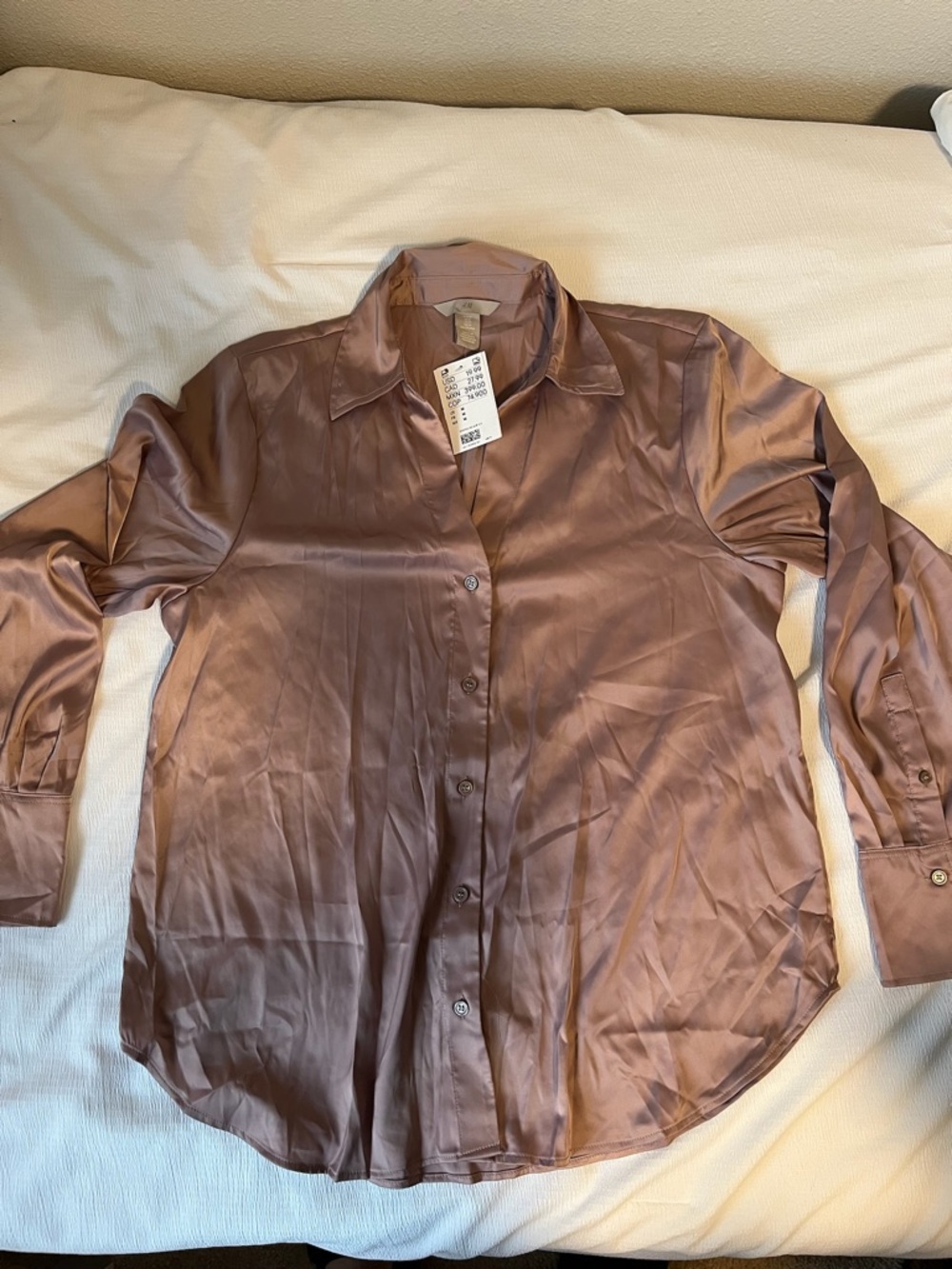 H&M Satin Button-Down Shirt in Mauve